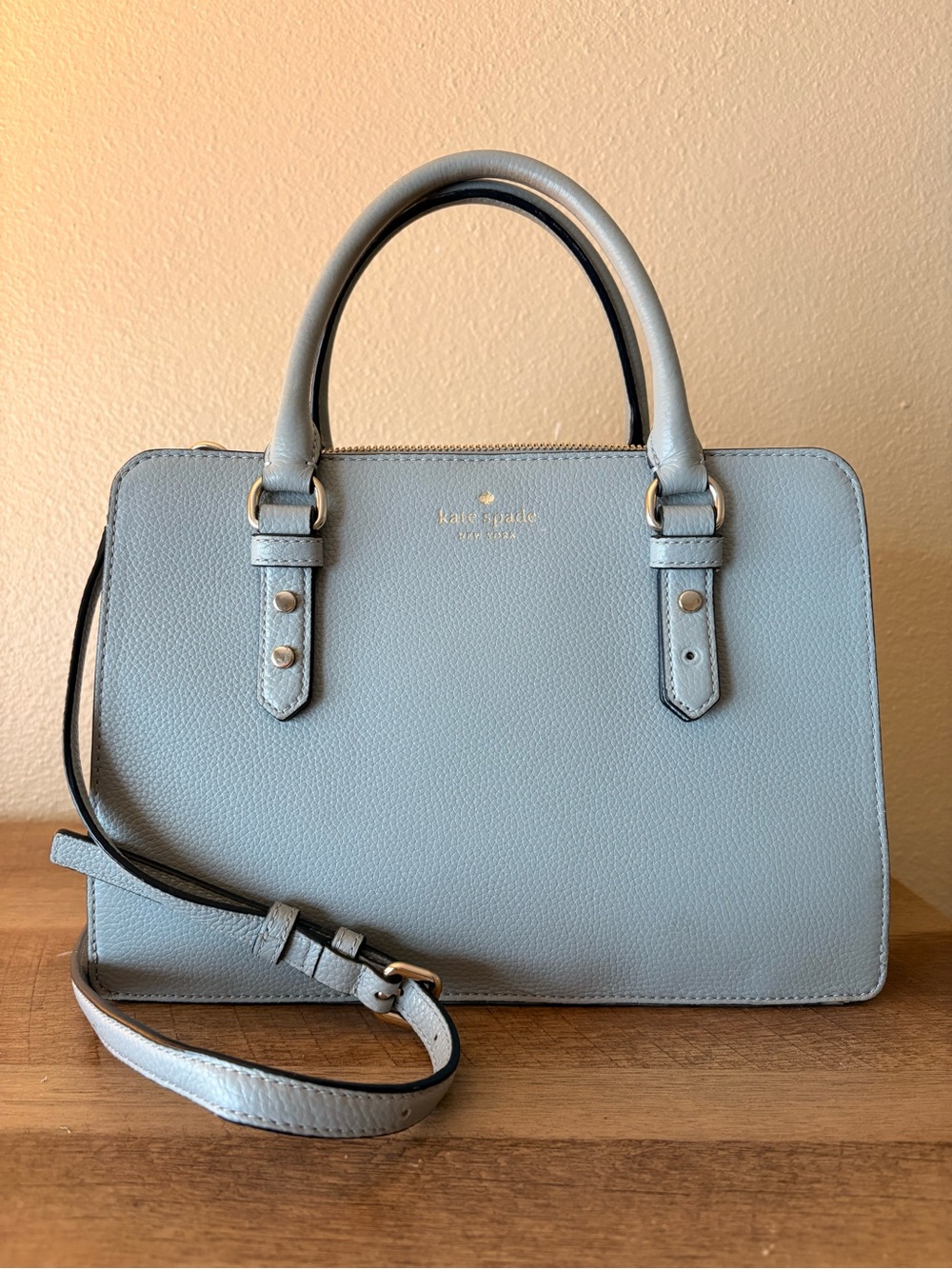 Kate Spade Light Blue Pebble Leather Satchel with Strap